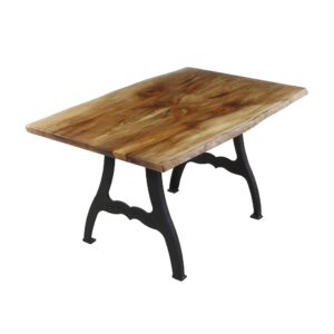 Farm Tables - Book Match 5 ft Maple Live Edge Cast Iron Leg Dining Table