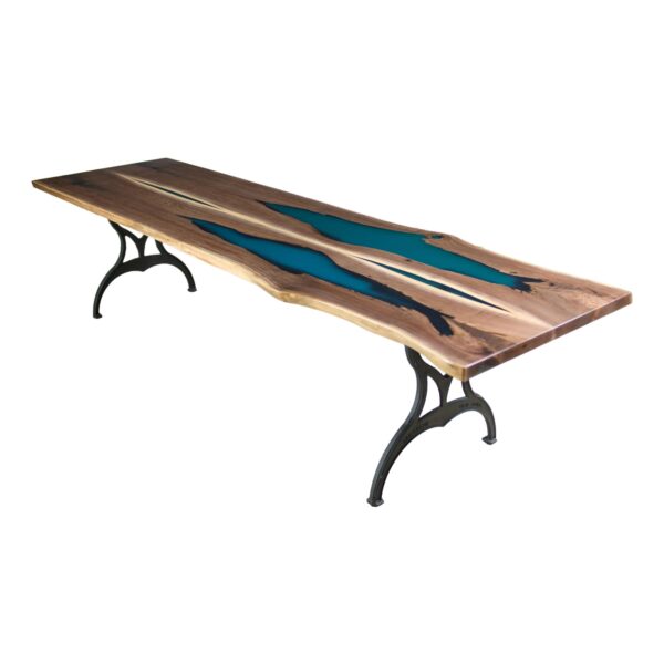 Farm Tables - Handcrafted 11 ft Live Edge Butterfly Walnut & River Dining Table