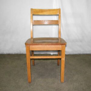 Classic wooden chair with a simple ladder back, medium wood tone, and flat seat shown from the front.