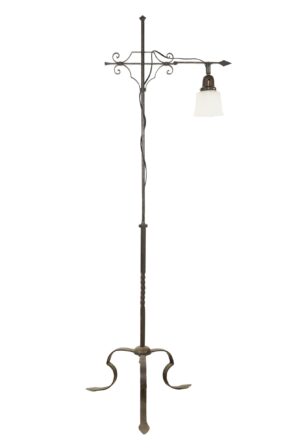 Floor Lamps - 1910s Wrought Iron & Down Shade Glass Adjustable Floor Lamp