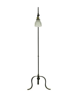 Floor Lamps - Antique Wrought Iron Adjustable Glass Shade Floor Lamp