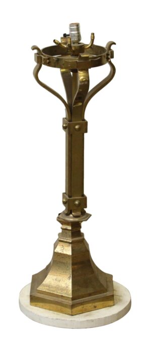 Floor Lamps - Gothic Brass Lampstand with Round Wood Base