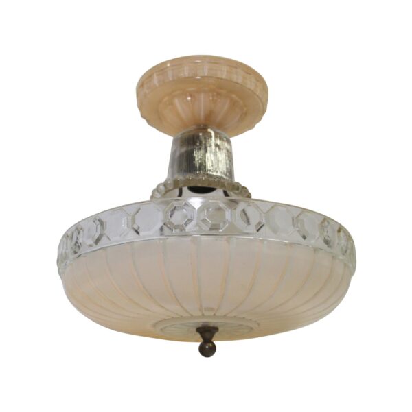 Flush & Semi Flush Mounts - 1940s Art Deco Semi Flush Glass Pink & Clear Light Fixture