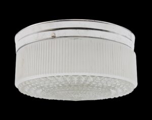Flush & Semi Flush Mounts - 1950s Mid Century Textured Glass Nickel Fitter Kitchen Bath Flush Mount