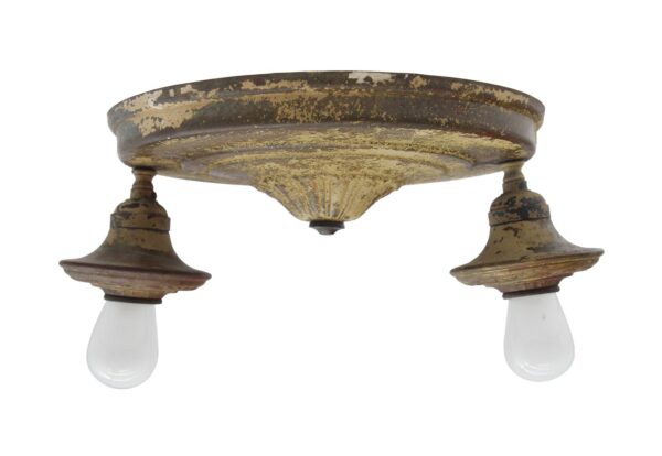 Flush & Semi Flush Mounts - Antique Distressed Brass 2 Exposed Bulb Pan Flush Mount