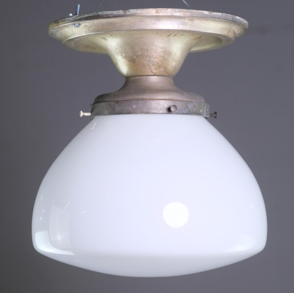 Flush & Semi Flush Mounts - Bamberger&rsquo;s Silvered Brass Milk Glass Globe Flush Mount Light