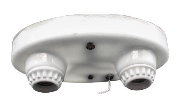 Flush & Semi Flush Mounts - Rare 1910s White Milk Glass 2 Bulb Flush Mount Light