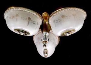 Flush & Semi Flush Mounts - Rare Art Deco 3 Etched Glass Shade Flush Mount Light