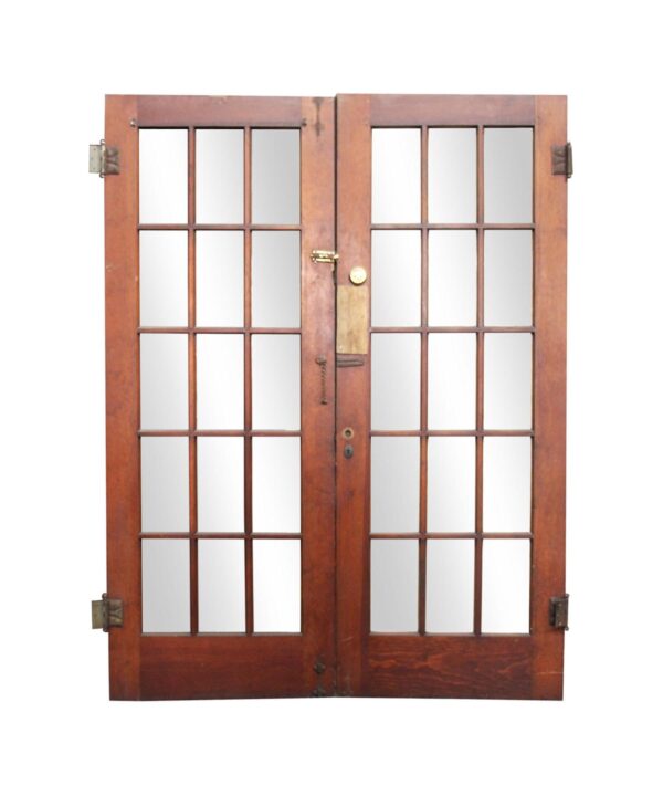 French Doors - Antique 15 Lite Dark Tone Pine French Double Doors 79.375 x 60