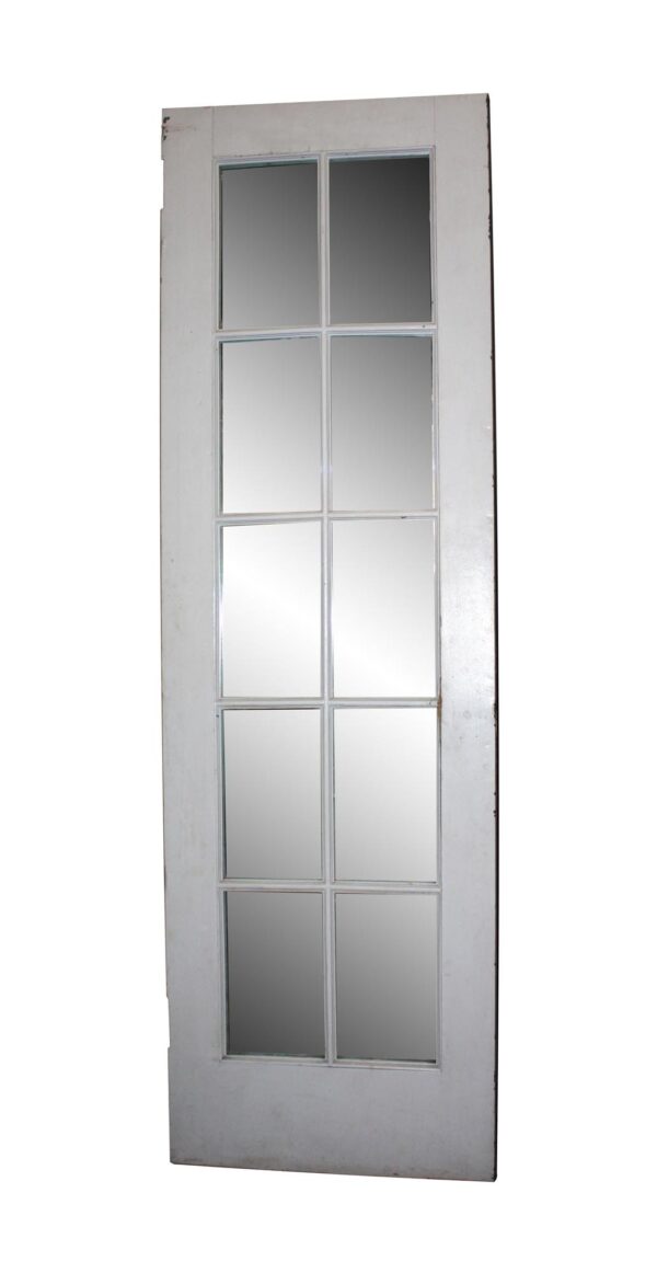 Tall white French door with 10 mirrored glass panels and metal-clad wood construction, shown front view.