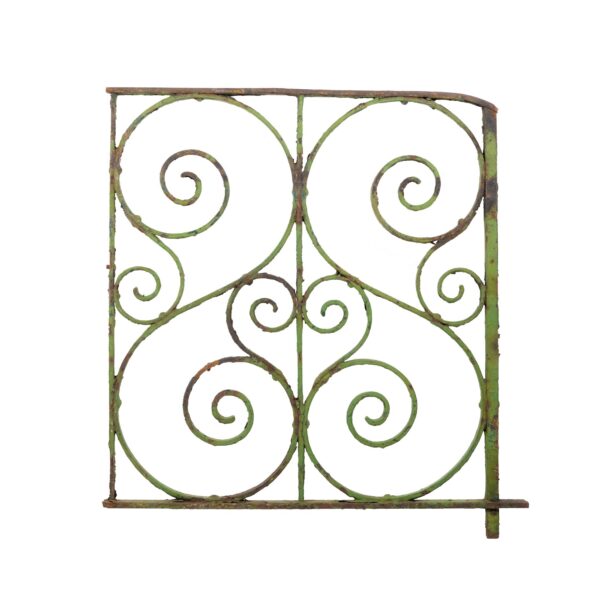 Gates - 1900s Wrought Iron Curl Green Gate Panel