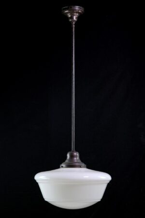 Globes - 1930s 18 in. Steel Pole School House Globe Pendant Light