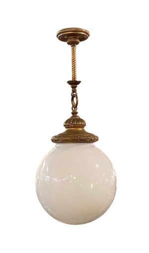 Globes - Antique Brass Pendant Light with Large Round Opal Globe