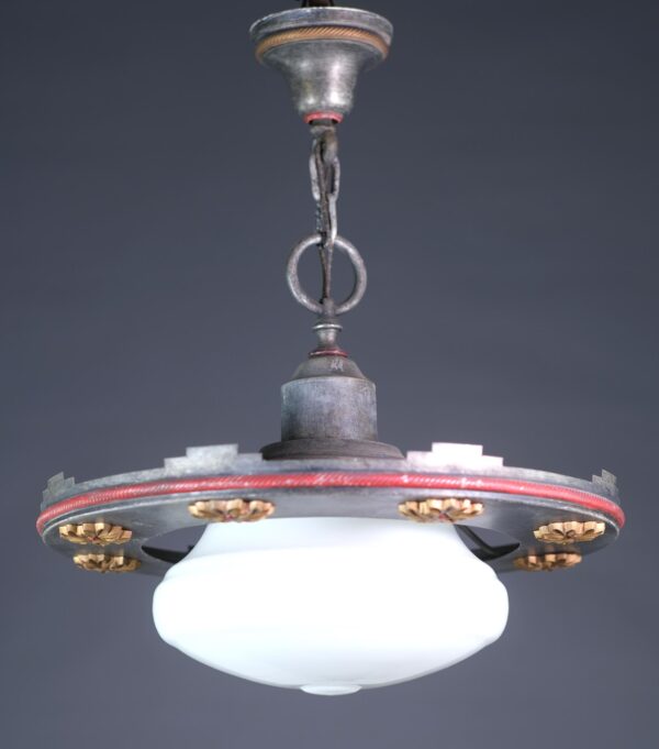 Globes - Antique Dark Patina White Milk Glass Art Deco Pendant Light