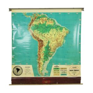Globes & Maps - Vintage Cram's Physical Political Roll Up School Map of South America