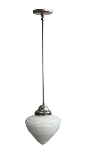 Globes - Original Cone Milk Glass Shade Steel Pole Pendant Light