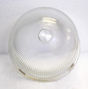 Clear glass domed holophane globe shown from above with a centered circular opening, sold as shade only.
