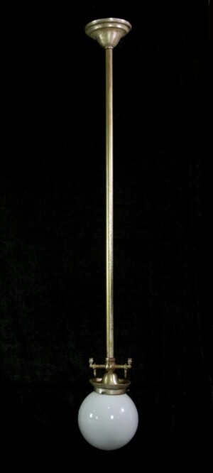 Globes - Vintage Opaline Glass Silvered Brass Pole Pendant Light