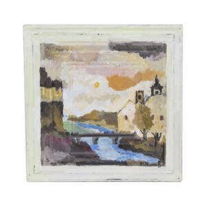 Hand Painted Panels - Handmade Castle Along The River Mladen Novak Tin Panel Painting