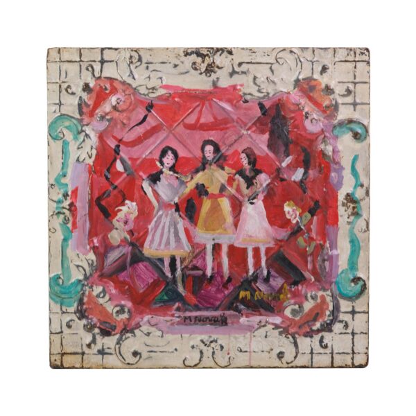 Hand Painted Panels - Mladen Novak Acrylic Painting of 3 Women Antique Tin Panel