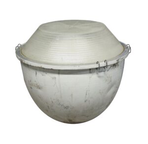 Industrial interior spotlight with a clear ridged lens and white metal housing, shown in a front view.