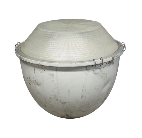 Industrial interior spotlight with a clear ridged lens and white metal housing, shown in a front view.