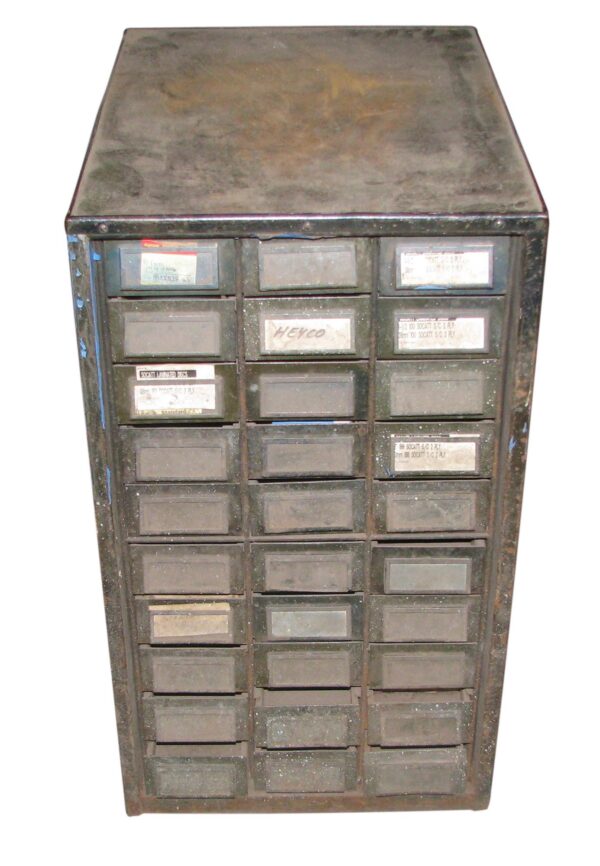 Industrial - Vintage Industrial Green Metal Parts Storage Bin