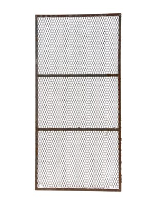Tall wrought iron mesh panel with a rectangular frame and three horizontal crossbars.