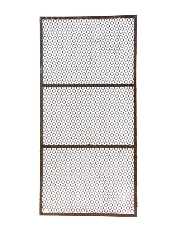 Tall wrought iron mesh panel with a rectangular frame and three horizontal crossbars.