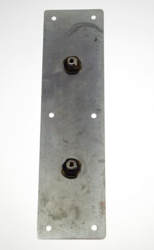 Rectangular commercial door pull plate shown front on, with two centered threaded posts and mounting holes near the corners.