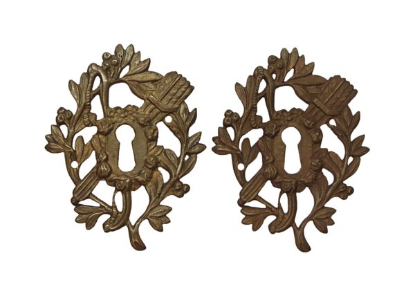Keyhole Covers - Pair of Antique Victorian Brass Cut Out of Keyhole Covers