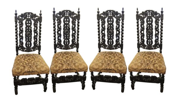 Kitchen & Dining - Set of Four Carved Wood Dining Chairs