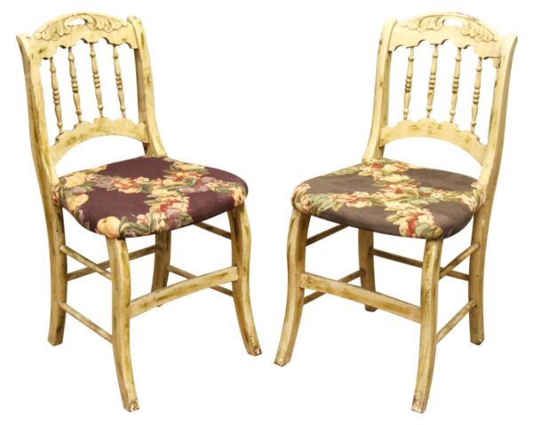 Kitchen & Dining - Set of Wooden Chairs with Floral Seat