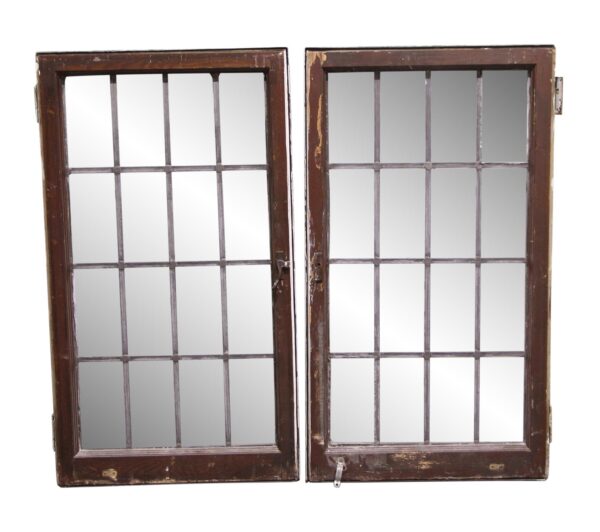 Leaded Glass - Pair of 40.5 x 45.5 Exterior Hinged Leaded Windows