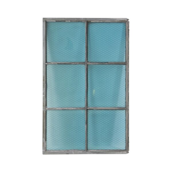 Leaded Glass - Vintage 6 Pane Blue Chicken Wire Glass Iron Industrial Window
