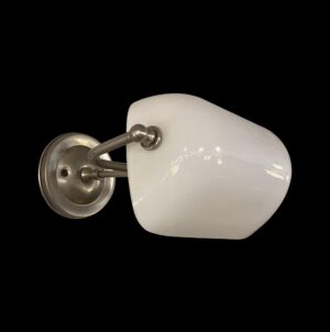Lighting - Vintage Nickel Plated White Milk Glass Banker Wall Lamp Sconce