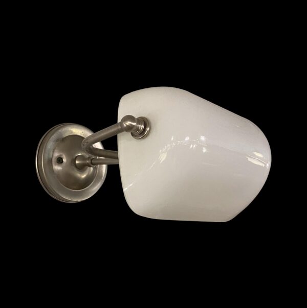 Lighting - Vintage Nickel Plated White Milk Glass Banker Wall Lamp Sconce