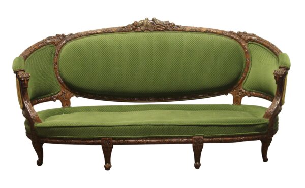 Living Room - Victorian Sofa with Carved Wood Frame & Green Upholstery