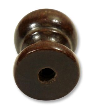 Wooden cabinet knob shown from the front, with a centered screw hole and a dark wood tone finish.