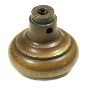 Antique bronze Gothic passage door knob with a threaded top and visible side hole, shown in close-up.