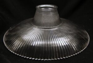 Clear prismatic glass pendant light globe with a threaded fitter opening at the top.