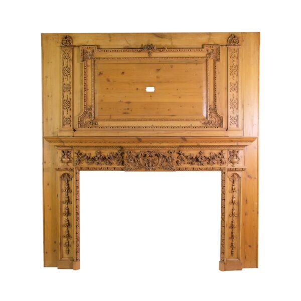 Mantels - Vintage Carved Pine Floral Rococo Mantel with Over Mantel Molding