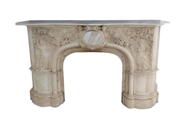 Marble Mantel - 19th Century Victorian Marble Mantel with Figural & Foliage