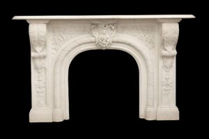 Marble Mantel - Heavily Carved Victorian Arched Statuary Marble Mantel