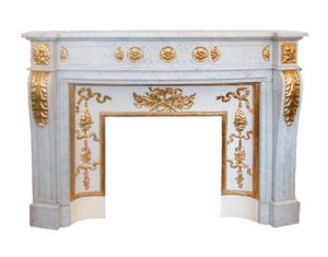 Marble Mantel - Plaza Hotel Carved Carrara Marble Mantel with Gold Details