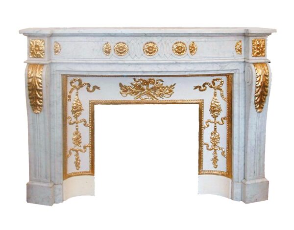 Marble Mantel - Plaza Hotel Carved Carrara Marble Mantel with Gold Details