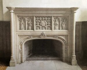 Antique Reclaimed Neo-Gothic Carved Tan Marble Mantel | Olde Good