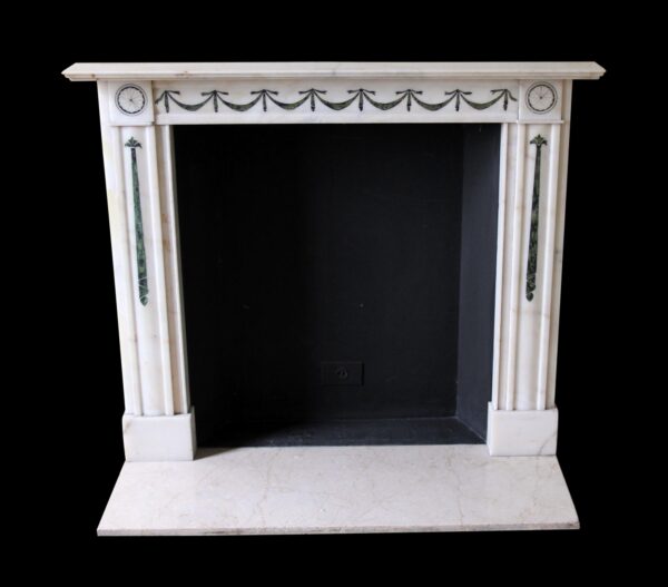 Marble Mantel - Waldorf Astoria White Marble Mantel with Green Inlay