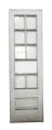 A narrow door with ten square glass lites above a single lower wood panel, shown with the white-painted side facing forward.