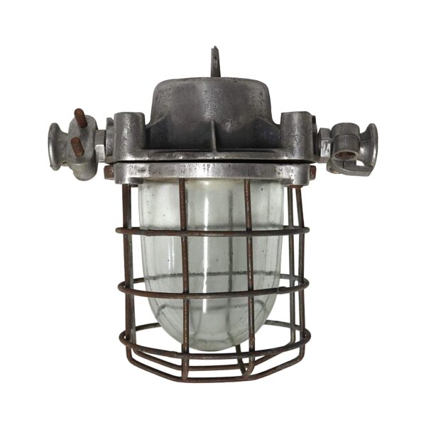 Nautical Lighting - Vintage Steel & Glass Ship Light with Cage